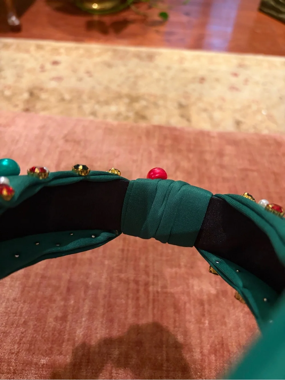 NWOT Embellished Emerald Knot Headband with Pearls & Gems Christmas teacher